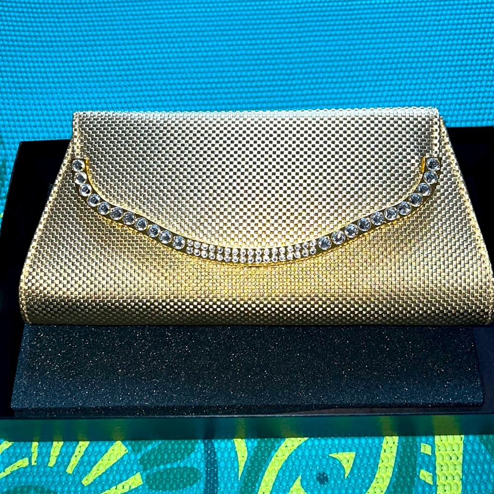 Gorgeous gold and rhinestone clutch new in box
